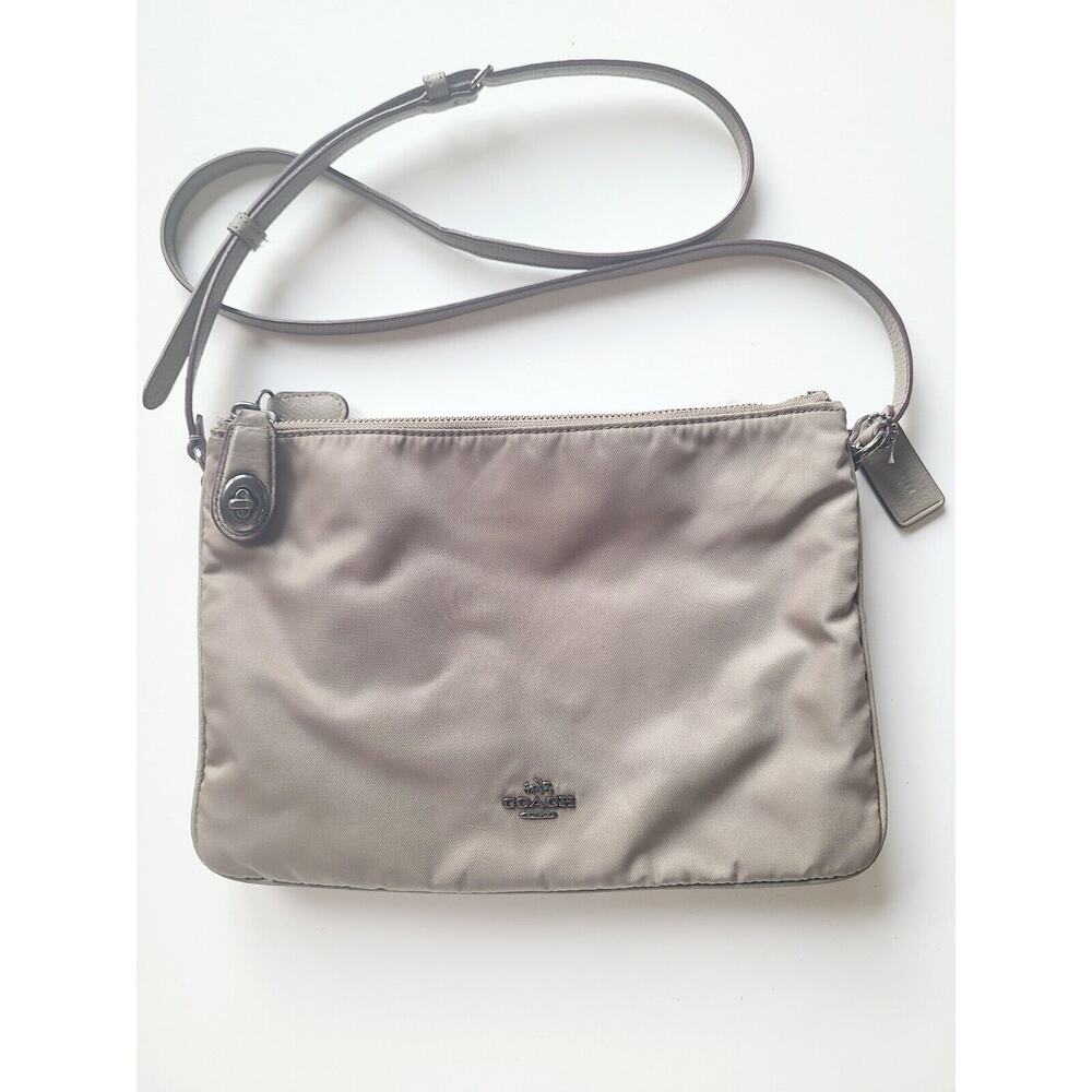 Coach Nylon Crossbody Bag Purse Zip Soft F57899 Brown/Tan Lock Zip MSRP 250